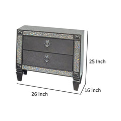 Vault Nightstand, 2 Drawers, Crystal Like Acrylic Trim, Gray Solid Wood