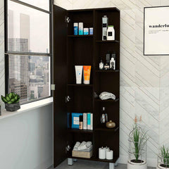 Wenge 5-Shelf Linen Cabinet with Mirror