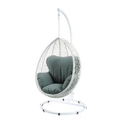 Camelot Green Fabric & White Wicker Hanging Chair