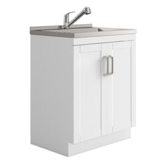 Poem - 28" Laundry Cabinet with Faucet and Stainless Steel Sink - White