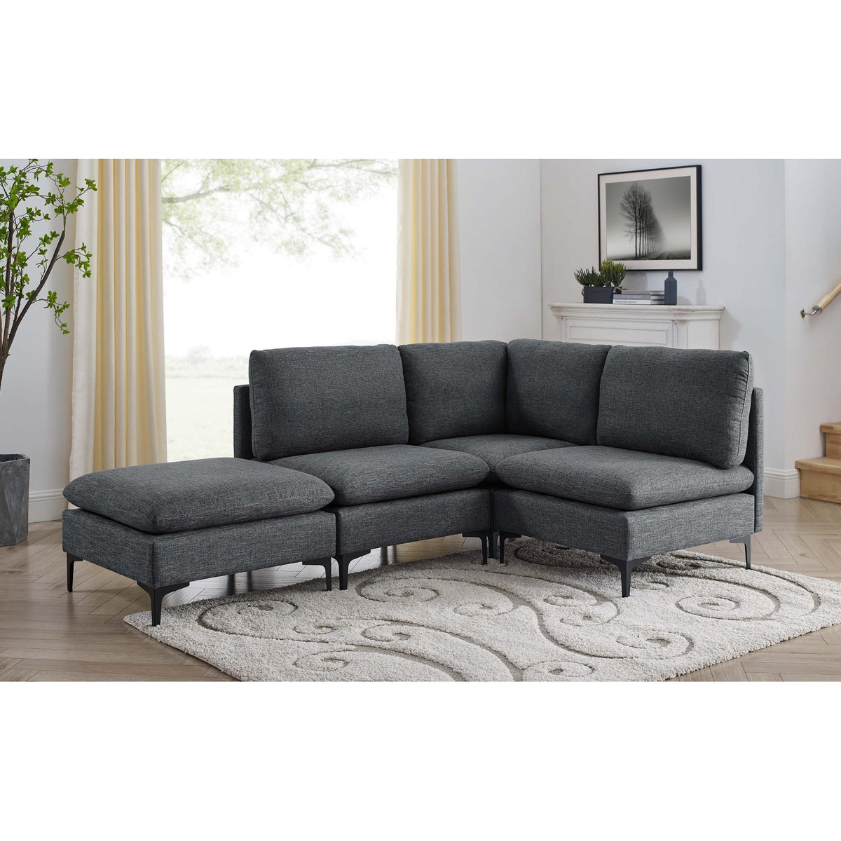 Linen Upholstered Modular Sectional with Metal Legs