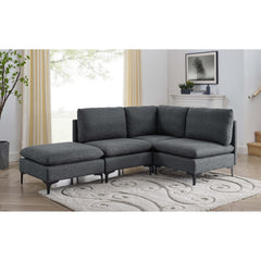 Linen Upholstered Modular Sectional with Metal Legs