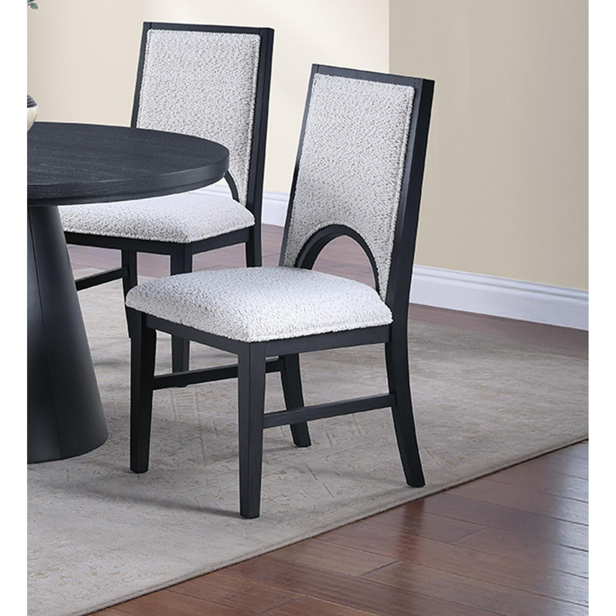 White Fabric Soft Cozy Texture 2pc Dining Chairs Upholstered Seat Back Unique Arched Cutout Chair