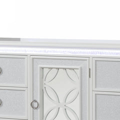 Hades Modern Style 6 Drawer Dresser Made with wood, Metal Drawer Pulls and LED in White(Includes Dresser Only - Mirror not included)
