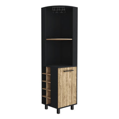 Lyra 70" Tall Corner Bar Cabinet With Four Shelves, Ten Wine Bottle Cubbies and Stemware in Black - Pine