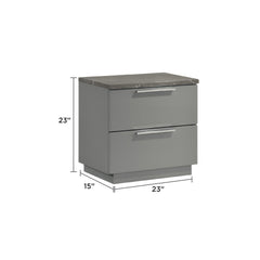 Sonata Nightstand – Two-Tone High-Gloss Marble & Lacquer Finish with Red Velvet-Lined Drawers and Metal-Finished Legs- Gray