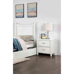 Transitional White 1pc Nightstand Only Dovetail Drawers Solid wood Bedside Table Chrome Hanging Pulls