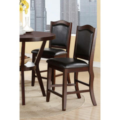 Dark Brown Wood Finish Set of 2 Counter Height Chairs Faux Leather Upholstery  Seat Back Kitchen Dining Room Chair