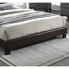 Modern Brown 1pc Full Size Bed Faux Leather Upholstered Bedframe Bedroom Furniture Adjustable Headboard