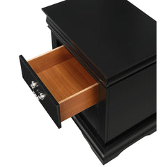 1pc Black Finish Two Drawers Louis Philip Nightstand Solid Wood Contemporary & Simple Style