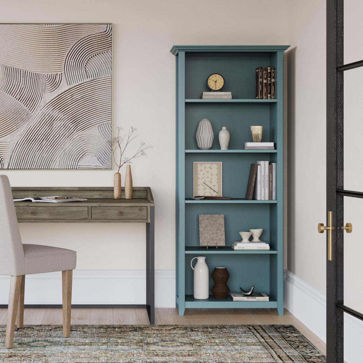 Atlas 30 inch Solid Wood 5 Shelf Bookcase in French Blue