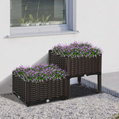 2-Piece Raised Garden Bed with Legs, Self-Watering Planter Box Raised Bed to Grow Flowers, Herbs & Vegetables, Brown