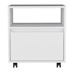 Aria Nightstand , End Table, Side Table Casters, Single Drawer-White