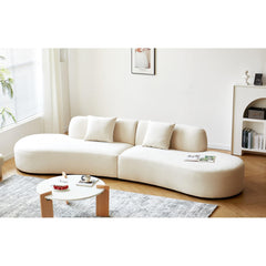 132" Curved Sofa with Throw Pillows, 6 Seater Luxury Velvet Couch with Half Moon Design and High-Density Foam, Ideal for Modern Living Room, Office & Apartment, Ivory