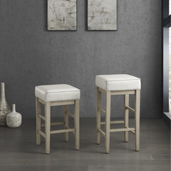 Transitional White Faux Leather Seat 24-inch Counter Height Stools Set of 2, White Finish Solid Wood Frame