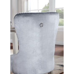 Classic Gray Flannelette 2pcs Side Chairs Crystal-like Acrylic Buttons Upholstered Wingback Dining Chair