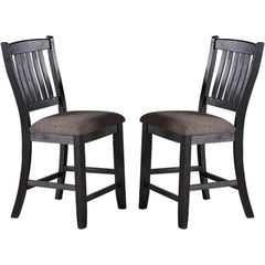 Dark Coffee Classic Wood Kitchen Dining Room Set of 2 High Chairs Fabric upholstered Seat Unique Design Back Counter Height Chairs