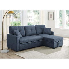 76.5" Linen Blend Upholstered Sectional with Pull-Out Bed and Chaise Storage