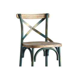 Antique Turquoise Finish Metal Frame Vintage Style Bar Chair 1pc Wooden Seat Dining Furniture