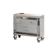 Classic Luxury Look Silver 1pc Nightstand Wooden Bedside Table Drawers w Mirror Glass Panel Bedroom Furniture