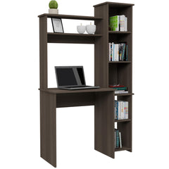 Asteroid Desk, Five Shelves, Two Superior Shelves, Smokey Oak