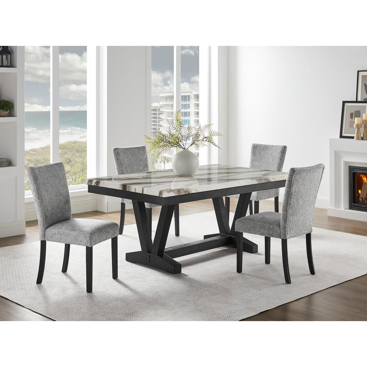 Legend Oceanic Black Dining Table and (4) Grey Dining Chairs