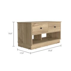 Saturn Storage Bench, Two Open Shelves, Two Drawers -Light Oak