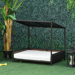 Wicker Dog House Raised Rattan Puppy Bed Cat Shelter for Indoor Outdoor Garden Patio Pet Sofa with Removable Cushion for Medium Sized Pet Brown