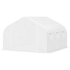 11.5' x 10' x 6.5' Outdoor Walk-in Greenhouse, Tunnel Green House with Roll-up Windows, Zippered Door, PE Cover, Heavy Duty Steel Frame, White