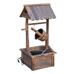 Outdoor Wooden Wishing Well Fountain with Adjustable Water Flow Rate, Rustic Waterfall Fountain, Carbonized Finish