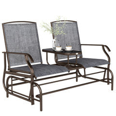 Double Glider Chair Mesh Fabric with Center Table Patio