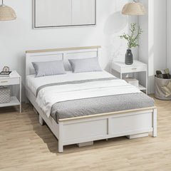 Full Bed Frame with Headboard, Modern Platform Bed Frame with Wooden Slats, No Box Spring Needed, Easy Assembly, White
