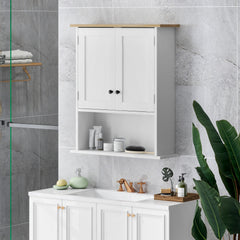 Wall Mounted Bathroom Cabinet, Modern Bathroom Wall Cabinet with 2 Doors and Adjustable Shelf, White