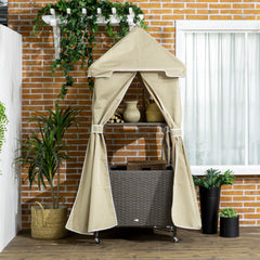 Outdoor Towel Valet Caddy,Covered Poolside Towel Holder Rack,Shelf,Rolling PE Rattan Wicker Storage on Wheels,Beige