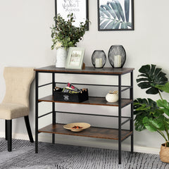 3-Tier Console Table Industrial Style Storage Metal Wooden Shelf with a Robust Multi-Functional Design & Adjustable Feet, Black