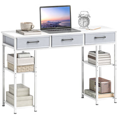 47" Small Computer Desk, Writing Desk with Fabric Drawers, Home Office Desk with Adjustable Shelves, White