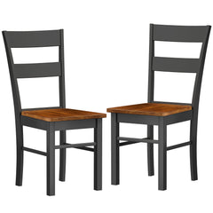 Farmhouse Dining Table Chairs, Set of 2 Rubber Wood Kitchen Table Chairs with Open Back for Living Room, Black