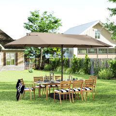 Patio Umbrella 15' Steel Rectangular Outdoor Double Sided Market with base, Sun Protection & Easy Crank for Deck Pool Patio, Coffee