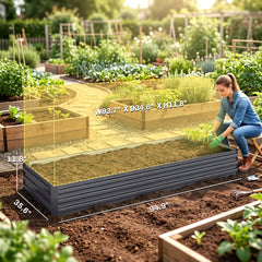 95" x 36" x 12" Galvanized Raised Garden Bed, Easy DIY and Cleaning for Growing Flowers, Herbs, Succulents, Gray