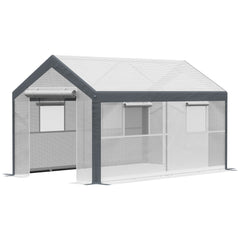 12' x 7' x 7' Greenhouse, Walk-in Outdoor Tunnel Green House with PE Cover, Steel Frame, 2 Roll-Up Zipper Doors & 4 Windows for Flowers, Vegetables, Tropical Plants, White/Dark Gray