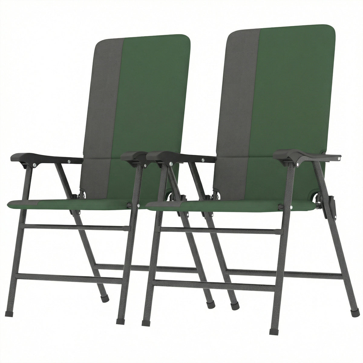 Folding Patio Chairs Set of 2, Padded High Back Lawn Camping Chairs with Armrests, 600D Oxford Fabric, Dark Green