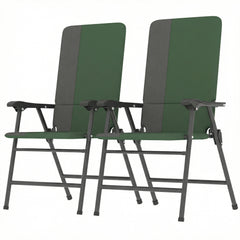 Folding Patio Chairs Set of 2, Padded High Back Lawn Camping Chairs with Armrests, 600D Oxford Fabric, Dark Green