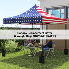 10' x 10' Replacement Canopy Top for Pop Up Canopy Tent with 4 Sand Bags, UPF50+ Protection, American Flag