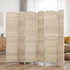 Folding Room Divider Screen 6 Panel 6' Tall Privacy Screen Freestanding Wood Partition for Home Office, Washed Oak