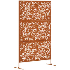 Decorative Privacy Fence Screen, Metal Outdoor Privacy Screen Climbing Plant Trellis with Stand, Bamboo Brown
