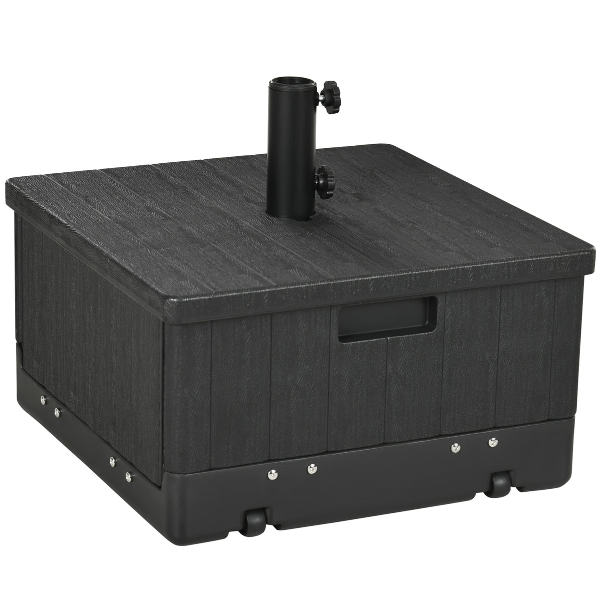 2-in-1 Outdoor Umbrella Base, Planter Box with Drain Hole, 175 lbs. Capacity Heavy Duty Fillable Patio Umbrella Stand Table with Wheels and Handles for Deck, Poolside, Black