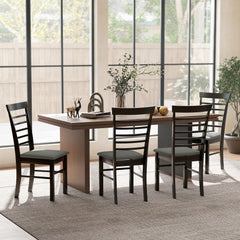 Wooden Dining Chairs Set of 4, Farmhouse Upholstered Kitchen Chairs with Rubber Wood Frame, Black and Gray