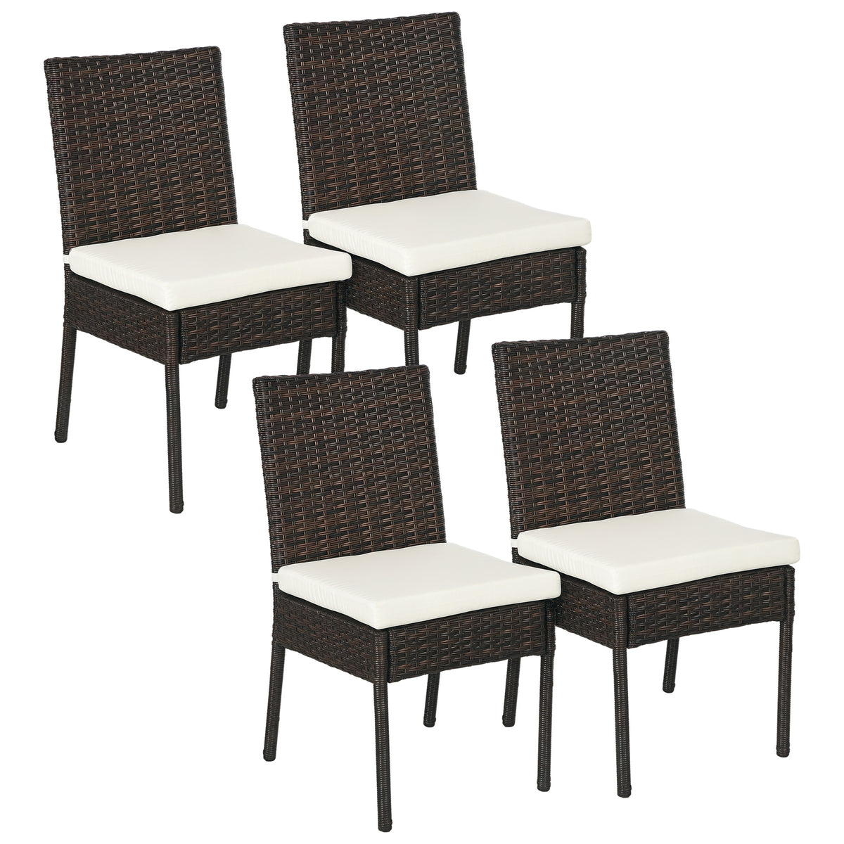 4 PE Rattan Outdoor Dining Chairs with Cushions, Patio Wicker Dining Chairs with Backrest, Brown