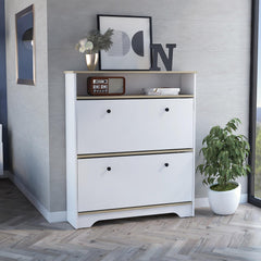 Eternity Shoe Rack, Superior Top, One Open Shelf, Two Extendable Shelves -Light Oak / White