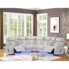 Hephaestus Modern Style power recliner sectional with Bluetooth speaker and LED made with wood & metal, Massage Function Included Beige